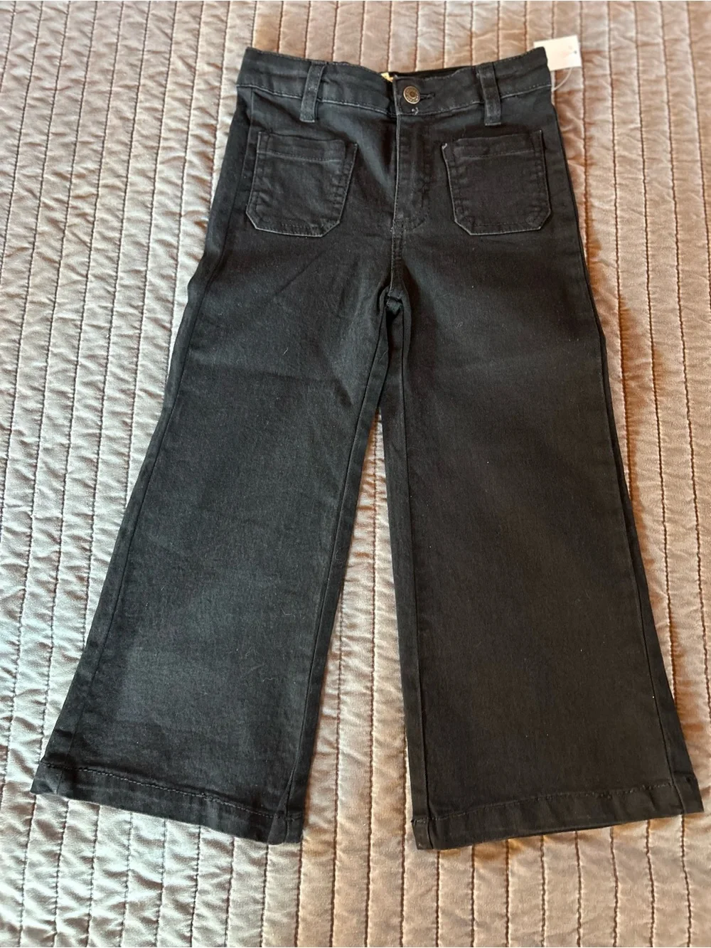 Jessica Simpson Black & Cream Striped Knit Top & black jeans